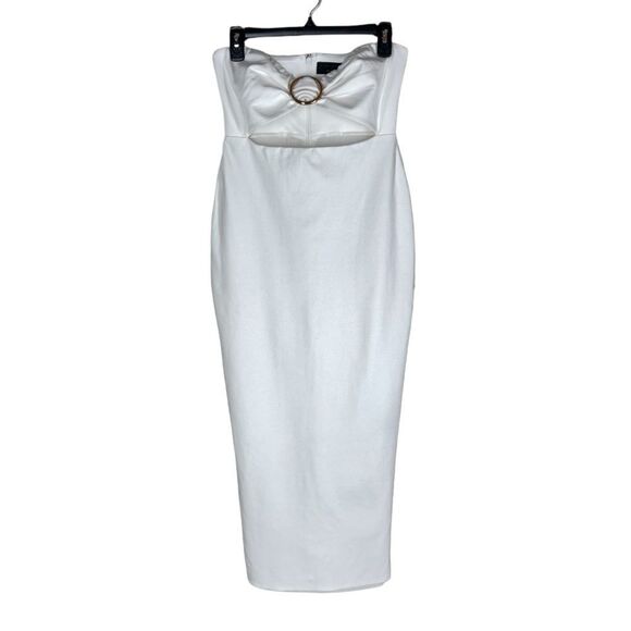 Michael Costello x REVOLVE Erin Midi Dress in White Strapless Cutout Jersey M - Picture 3 of 14